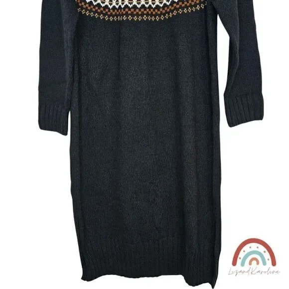 New! Barbour Kingsbury Wool Knit Fair Isle Mockneck Midi Oversized Sweater  Dress